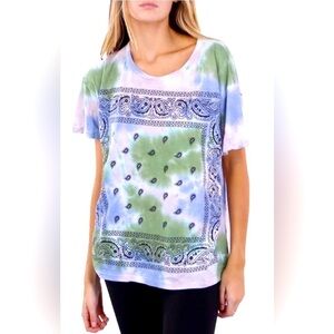 Anthropologie Maronie cotton/model blue/sage short sleeve tee shirt. Size S. NWT
